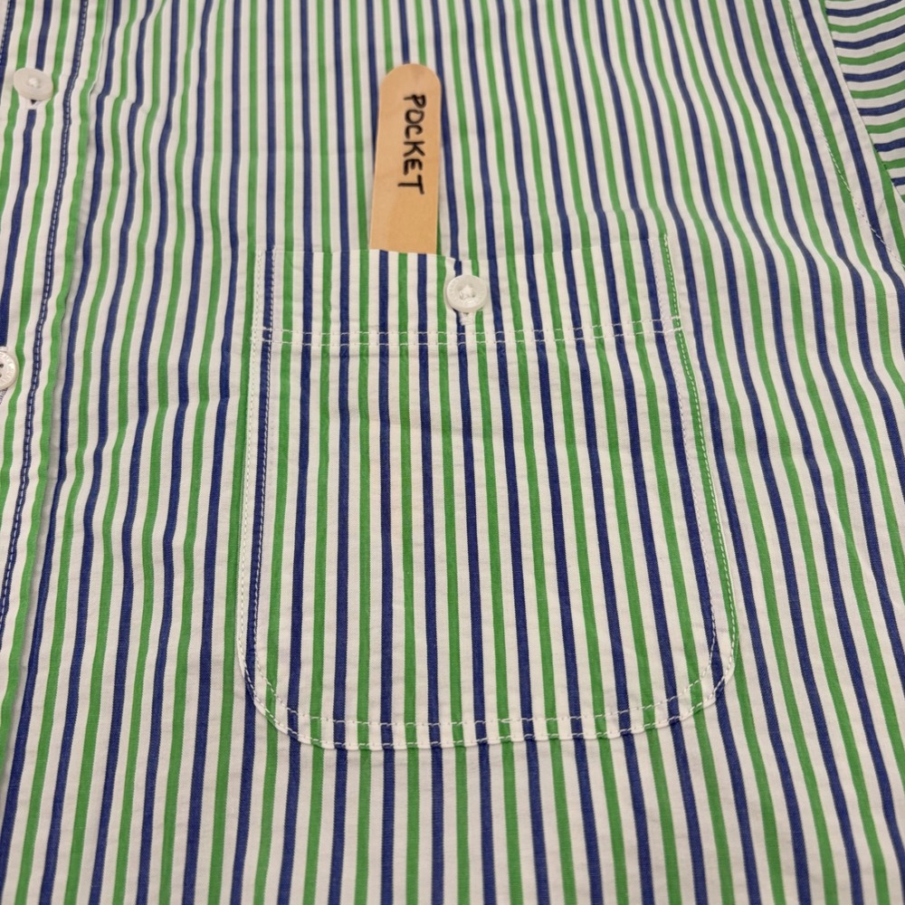 Lands' End XL Mens Striped Short Sleeve Button Down Shirt Green Blue - Picture 4 of 11